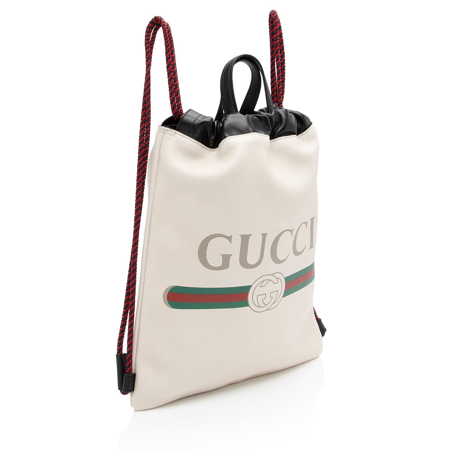 Gucci Drawstring Backpack SHF-8PDv2U Leather Nylon White Logo Jewelry