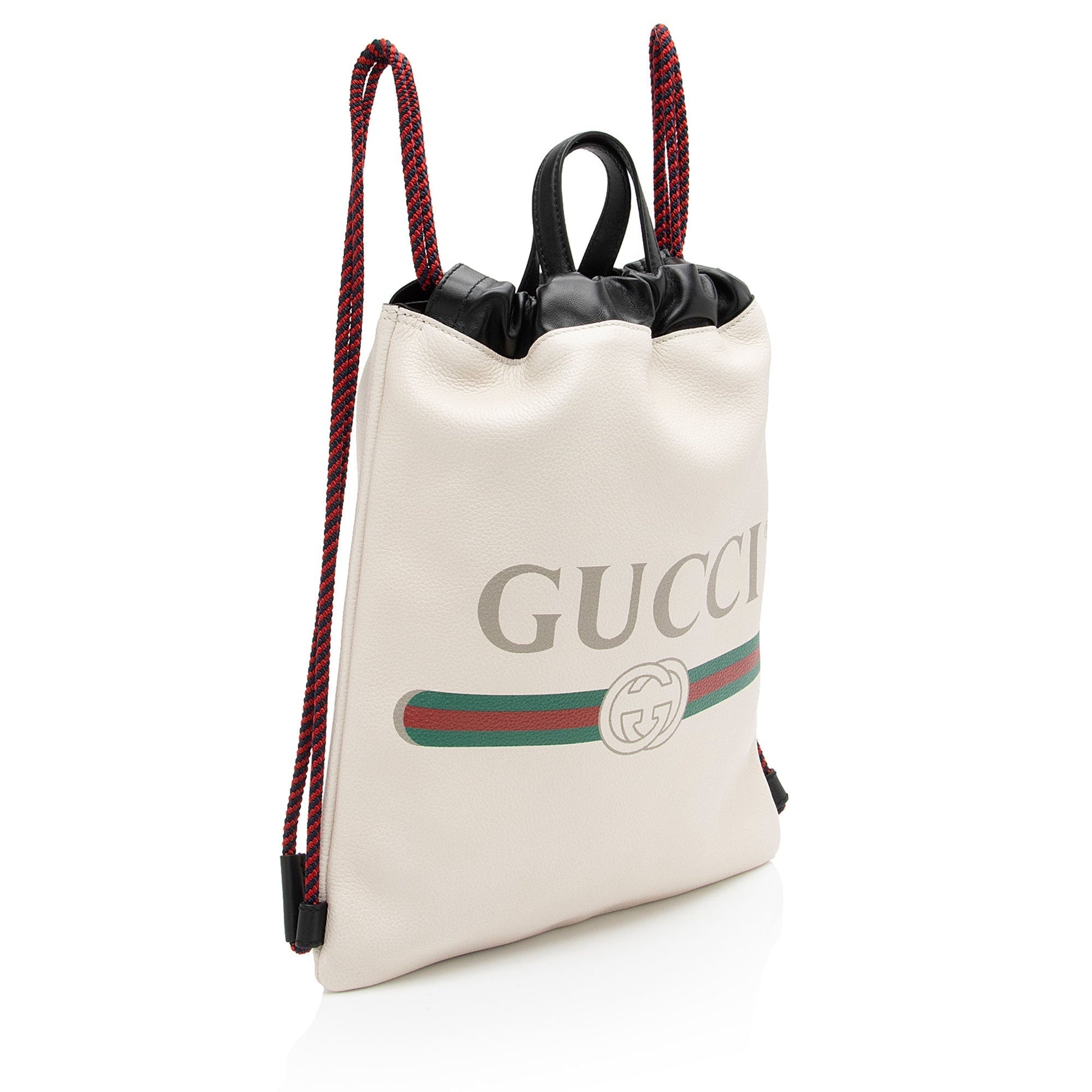 Gucci Drawstring Backpack SHF-8PDv2U Leather Nylon White Logo Jewelry