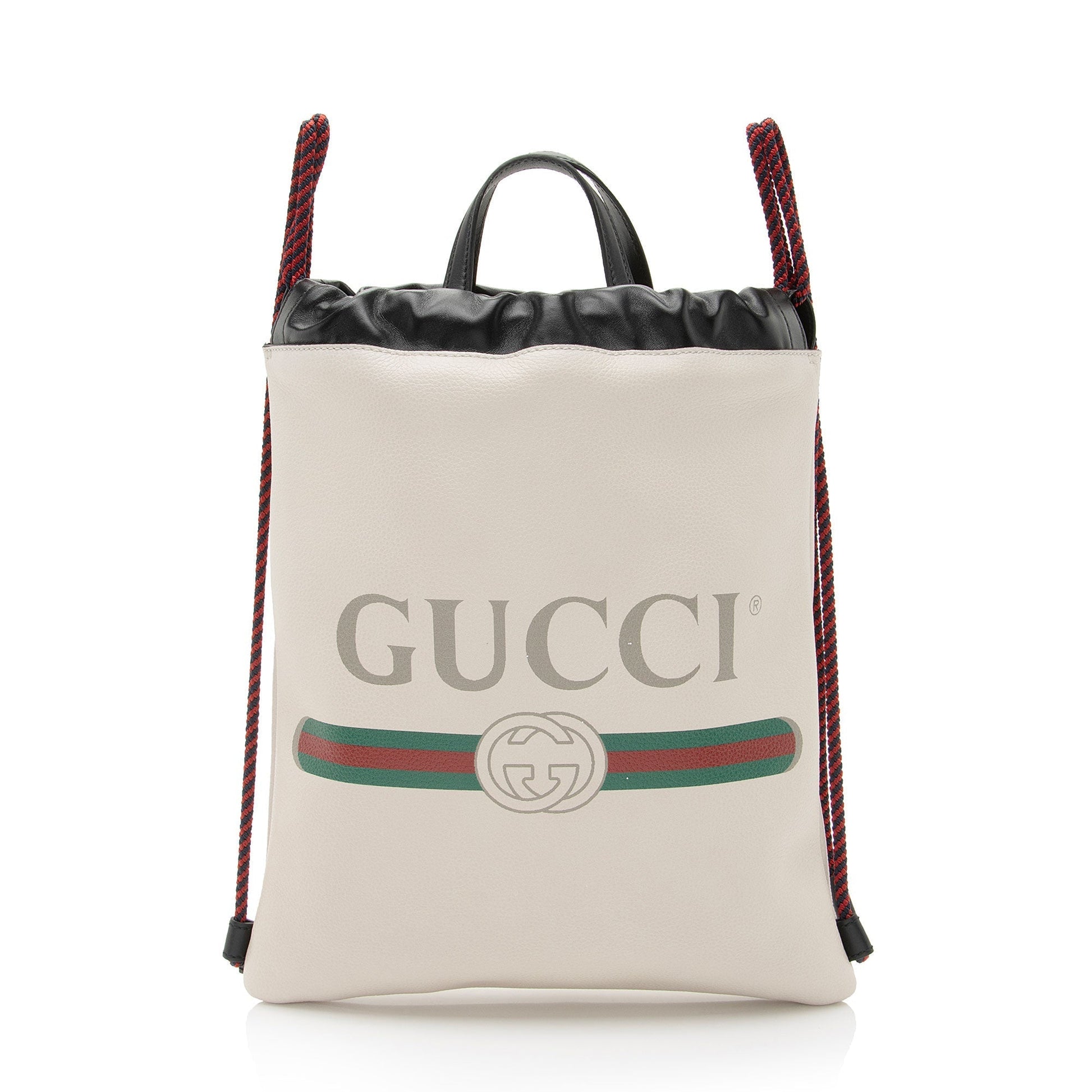 Gucci Drawstring Backpack SHF-l0fZZC Leather Nylon White Logo Jewelry