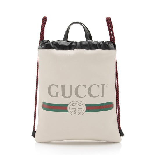Gucci Drawstring Backpack SHF-l0fZZC Leather Nylon White Logo Jewelry