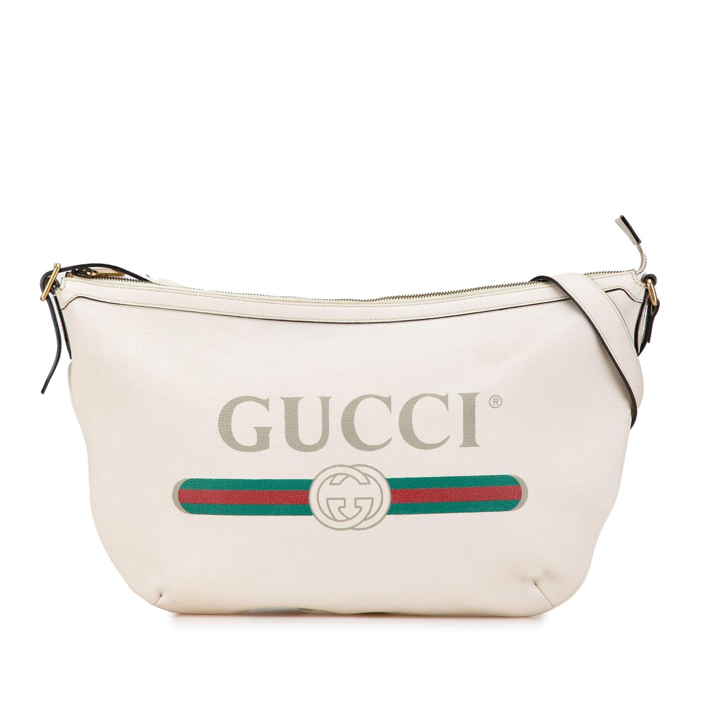 Gucci Half Moon Leather Calf White Logo Crossbody Bag