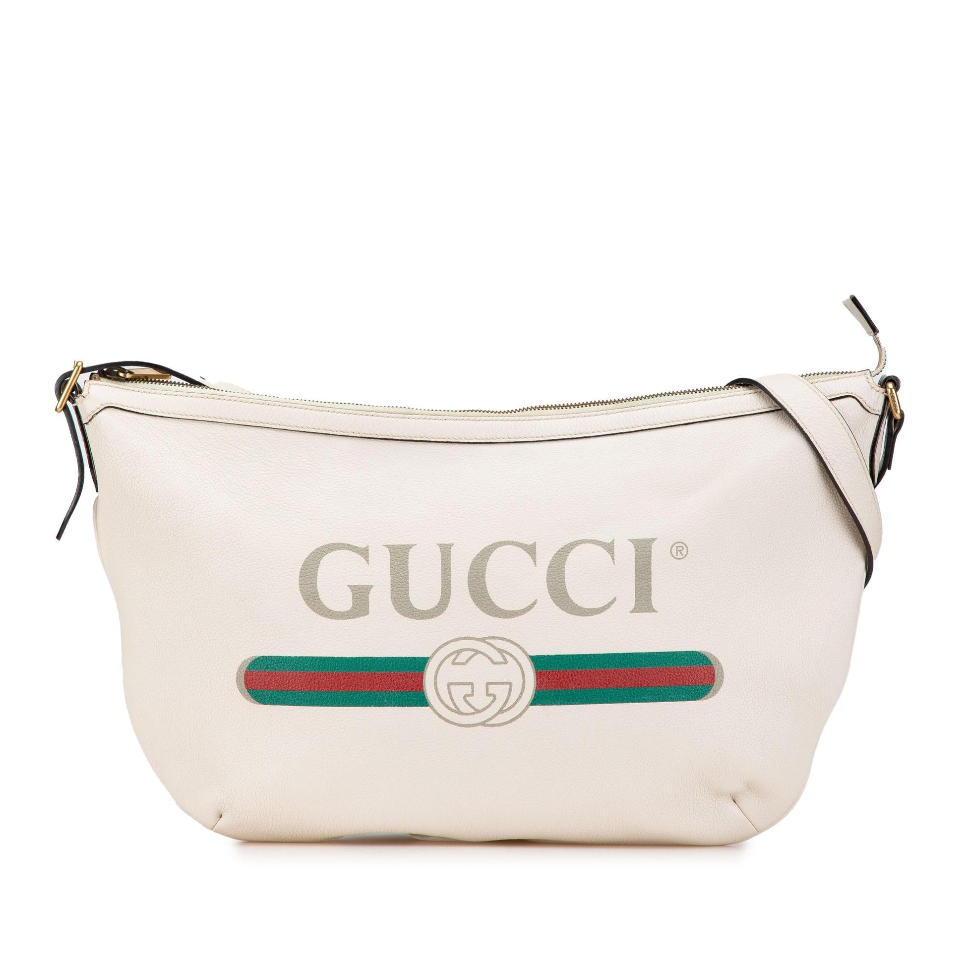 Gucci Half Moon Leather Calf White Logo Crossbody Bag