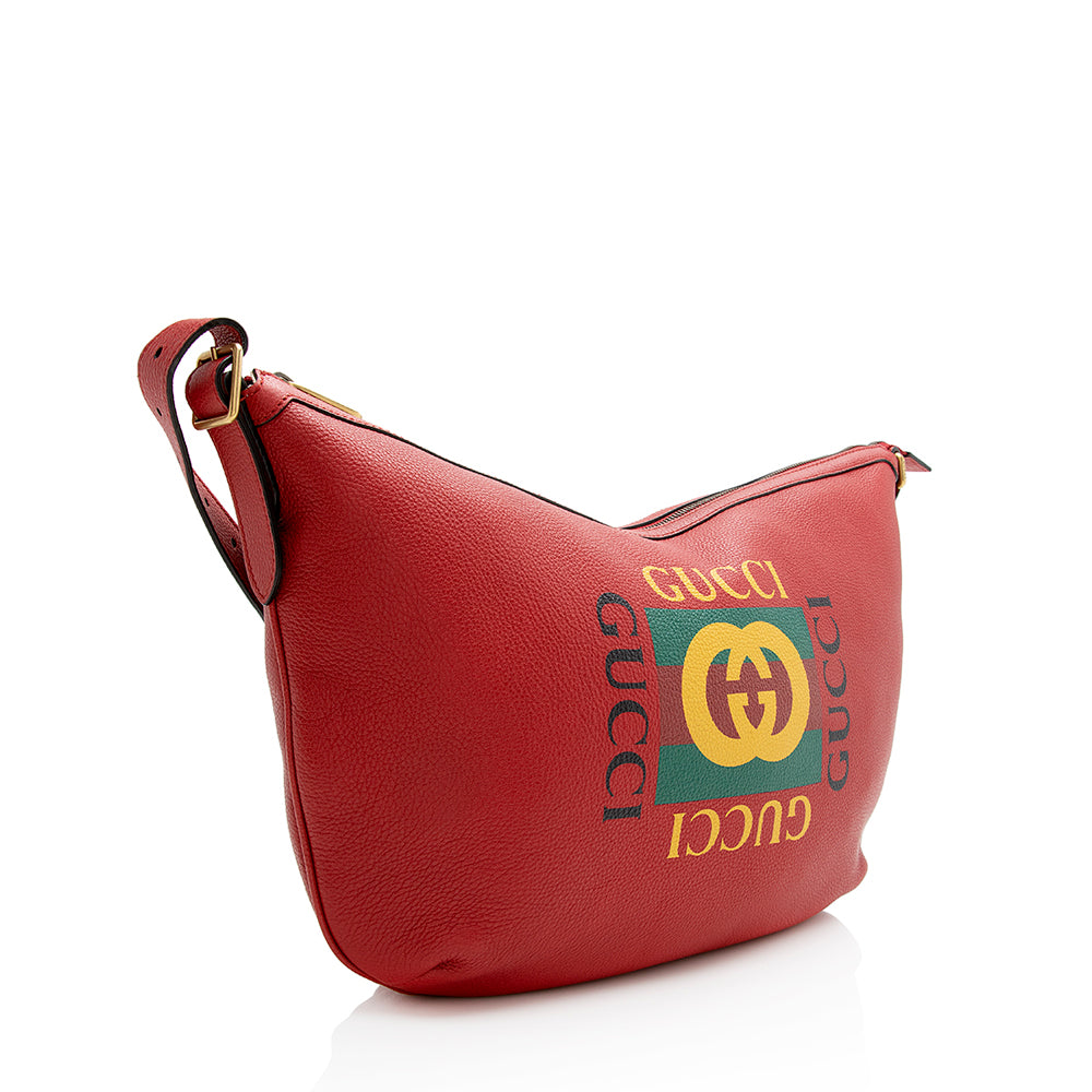 Gucci Half Moon Messenger SHF Leather Red Logo Shoulder Bag
