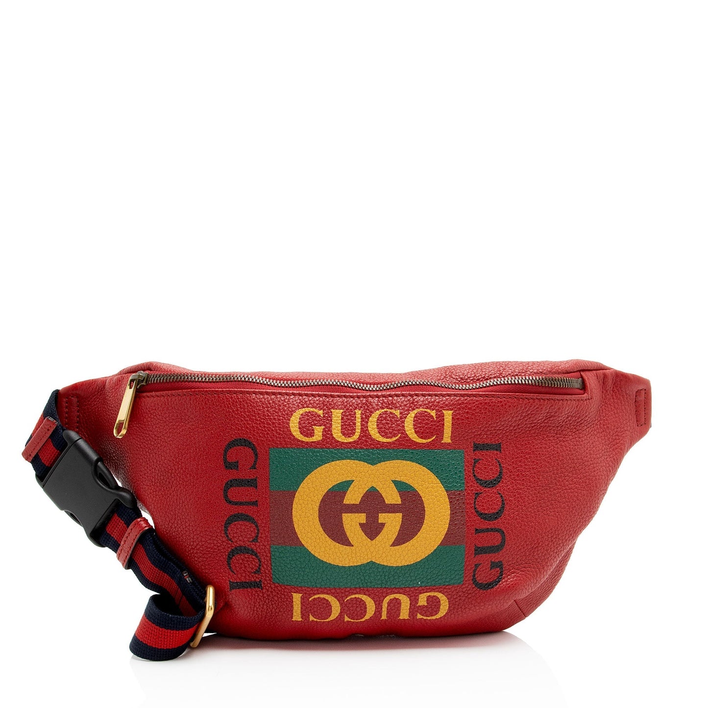 Gucci Logo Belt Leather Nylon Blue Red Accessory