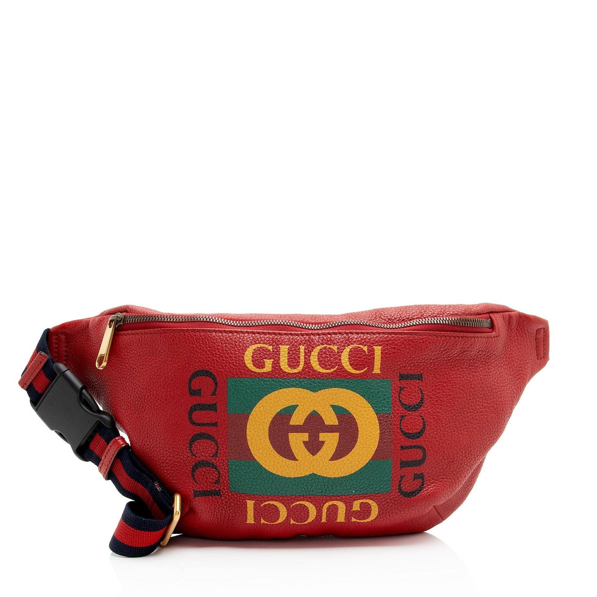 Gucci Logo Belt Leather Nylon Blue Red Accessory