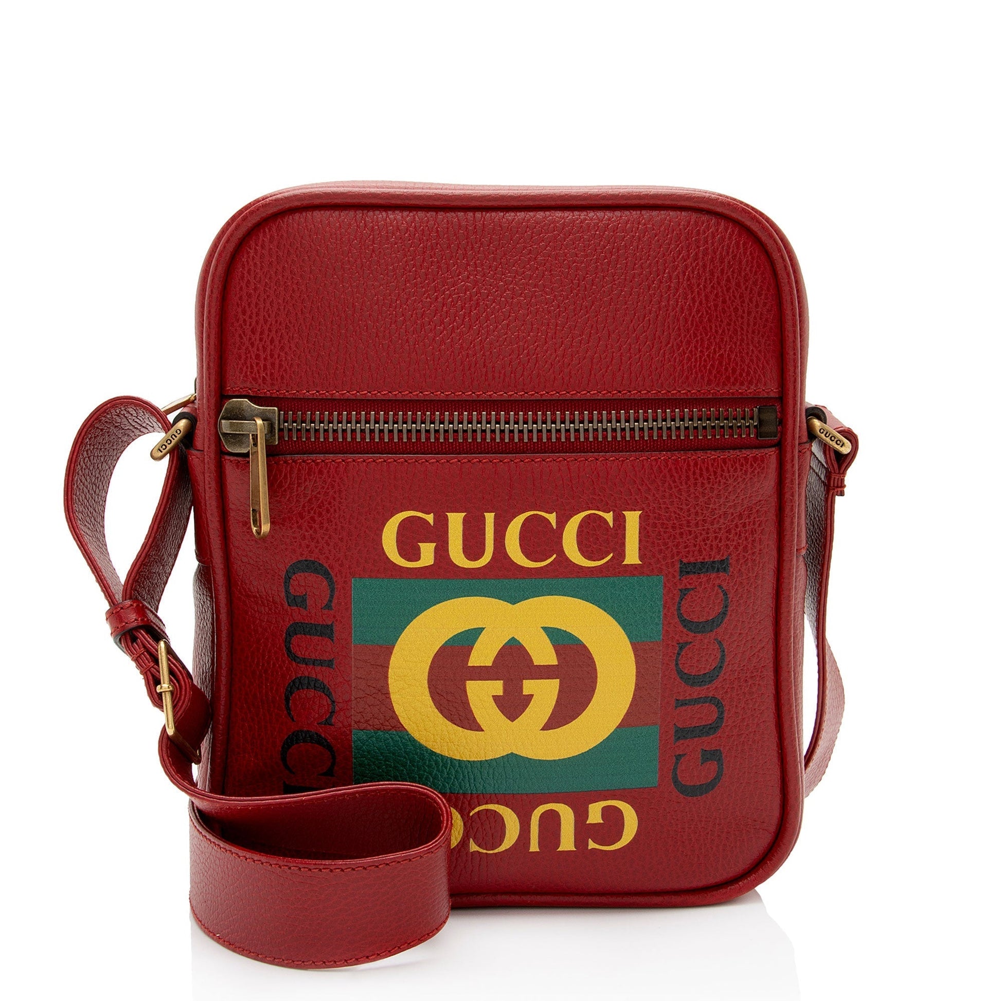 Gucci Messenger SHF-pLuM4p Leather Red Logo Shoulder Bag