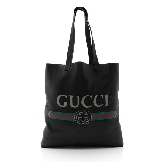 Gucci Vertical Shopping SHF-uN5 4 Leather Black Large Logo Tote Bag