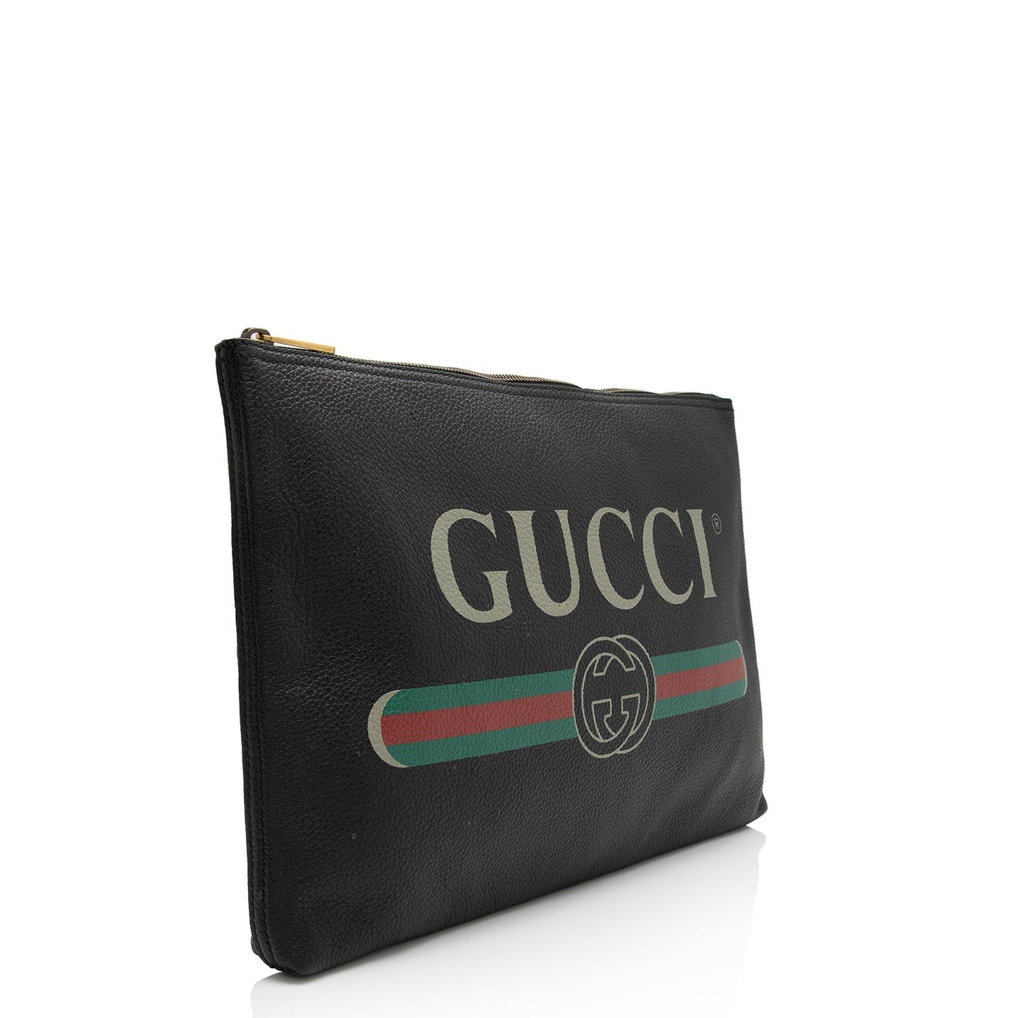 Gucci Zip Pouch SHF-YffhN8 Leather Black Large Logo Clutch Bag