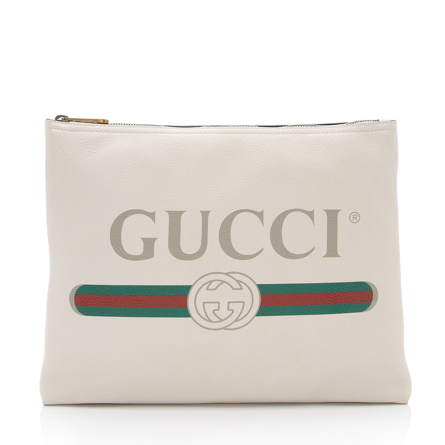 Gucci Zip Pouch SHF-voC0bh Leather White Logo Clutch Bag