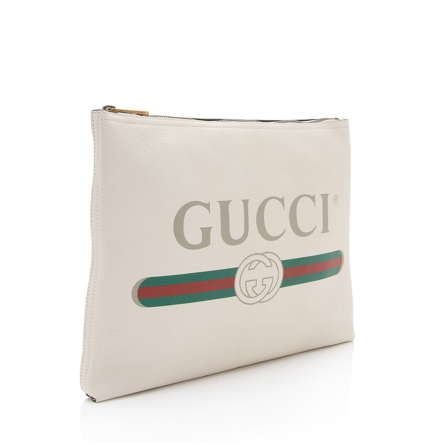 Gucci Zip Pouch SHF-voC0bh Leather White Logo Clutch Bag