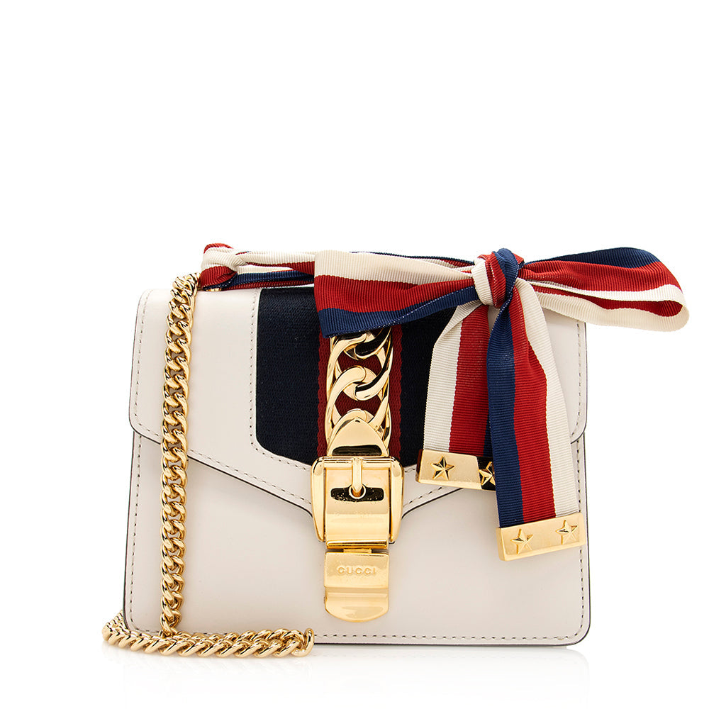 Gucci Sylvie Chain SHF Leather Nylon White Mini Crossbody Bag