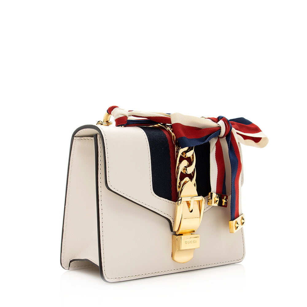 Gucci Sylvie Chain SHF Leather Nylon White Mini Crossbody Bag