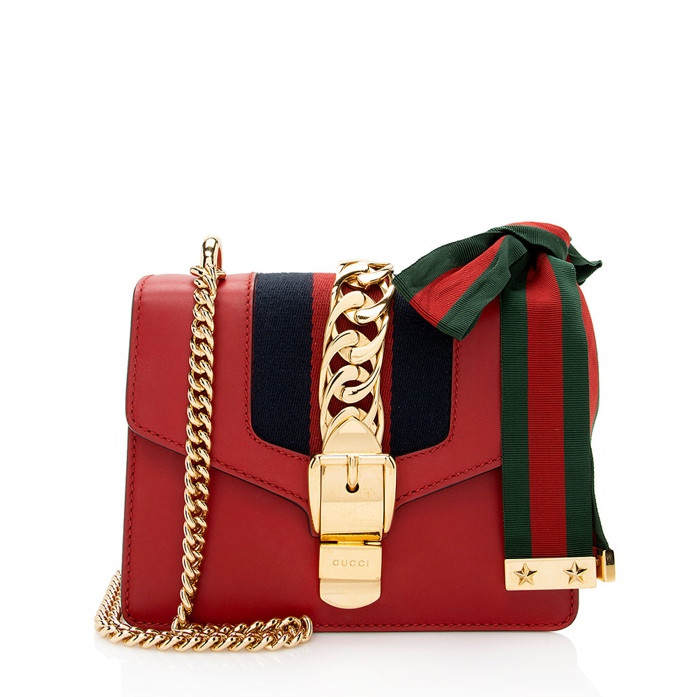 Gucci Sylvie Chain SHF Leather Nylon Red Mini Crossbody Bag