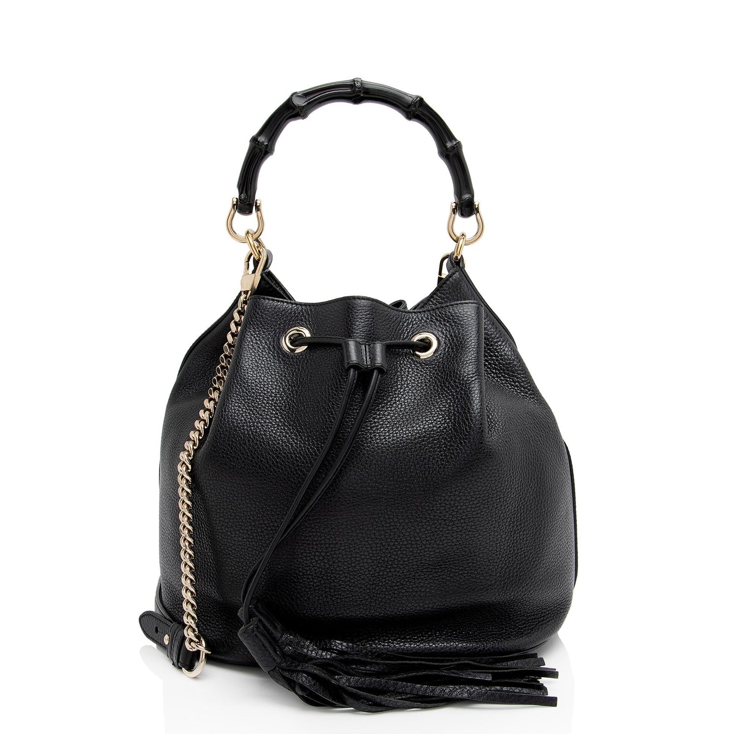 Gucci Miss Bamboo Leather Black Bucket Shoulder Bag