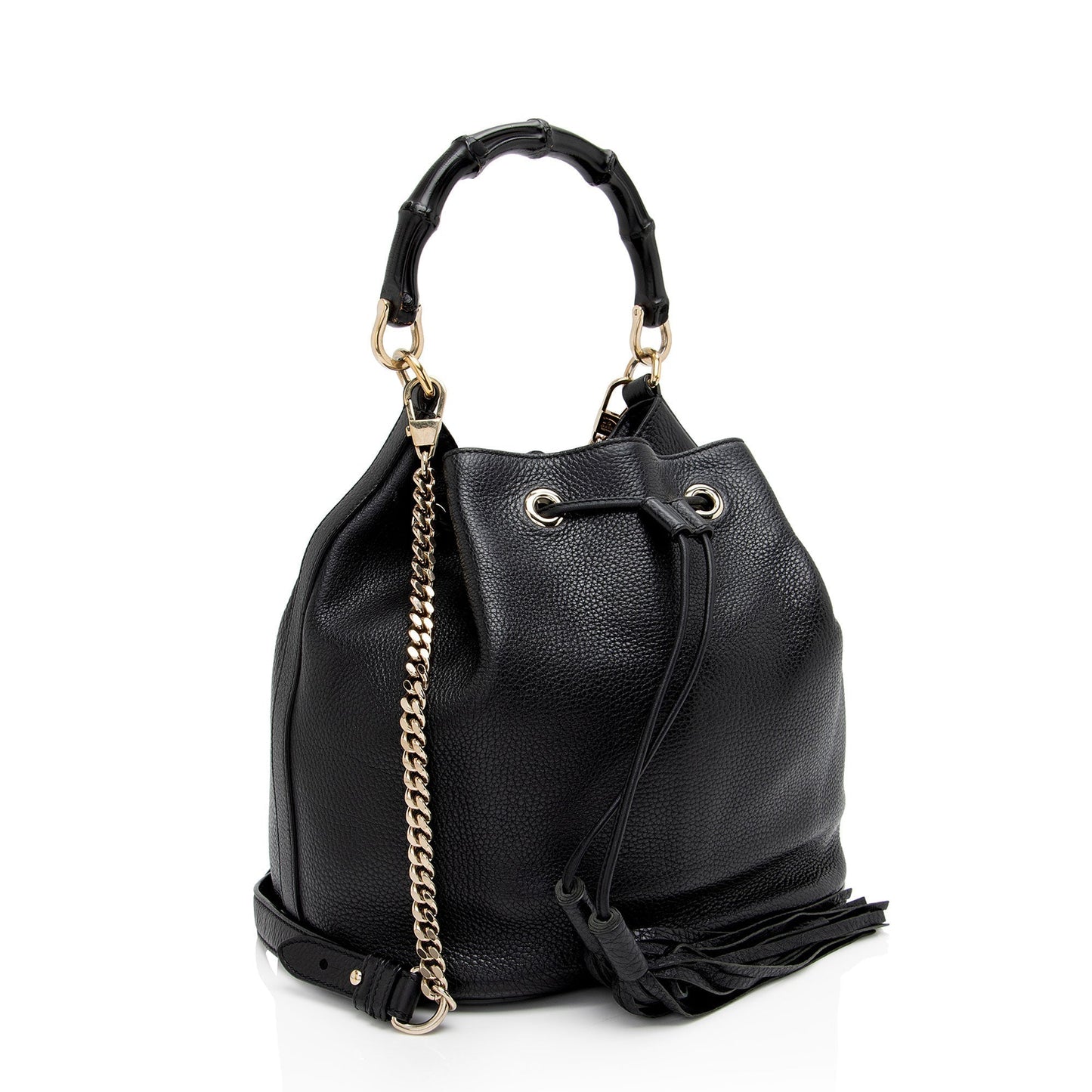 Gucci Miss Bamboo Leather Black Bucket Shoulder Bag