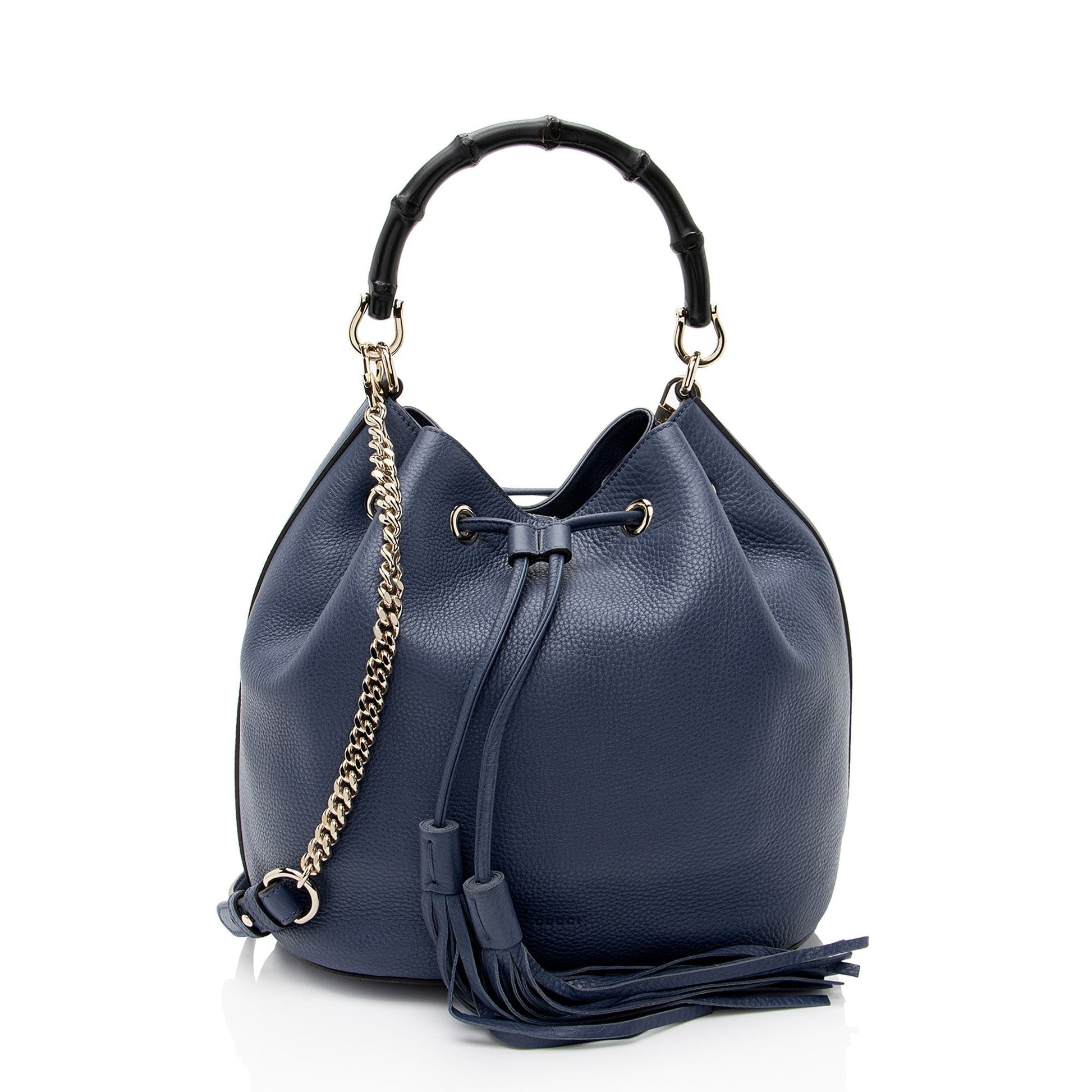 Gucci Miss Bamboo Leather Blue Bucket Shoulder Bag