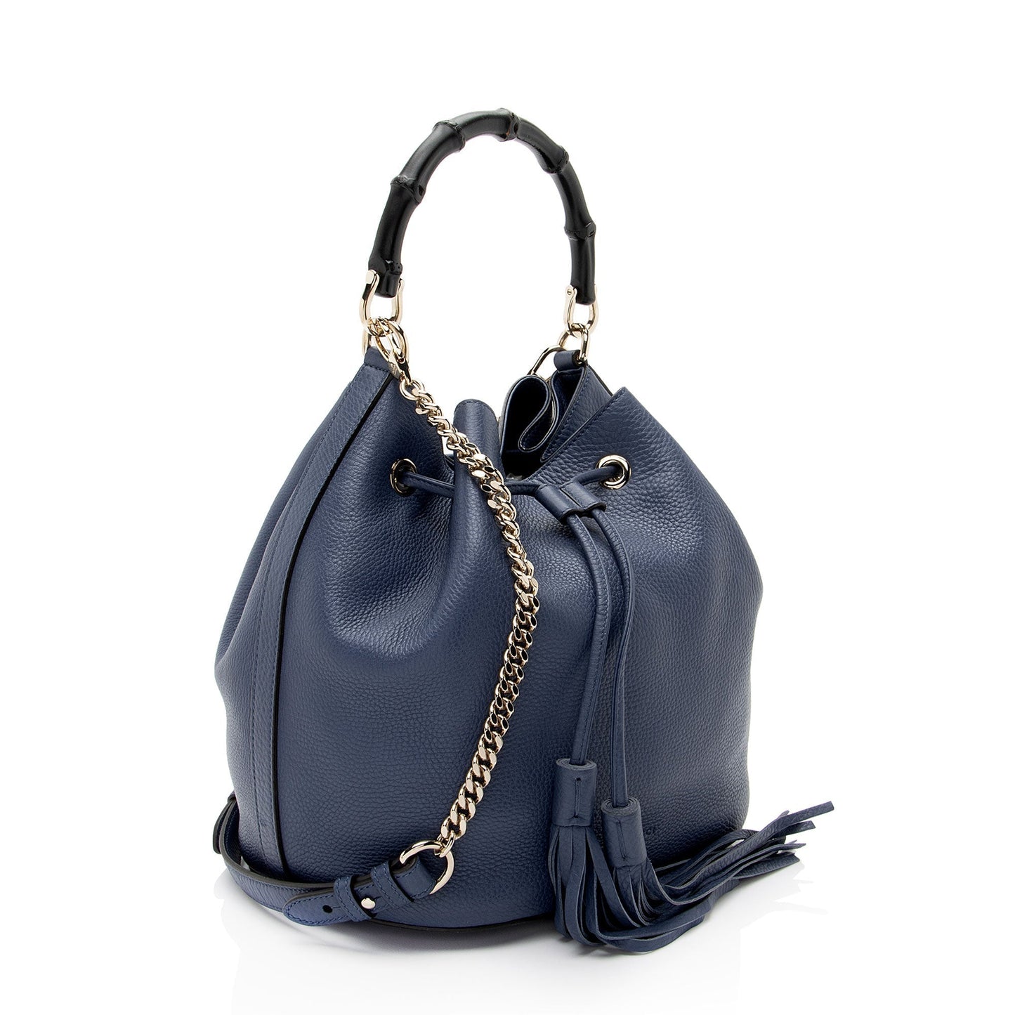 Gucci Miss Bamboo Leather Blue Bucket Shoulder Bag