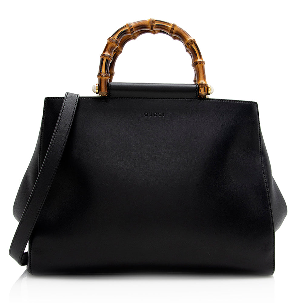 Gucci Nymphaea SHF Leather Black Medium Top Handle Satchel Bag