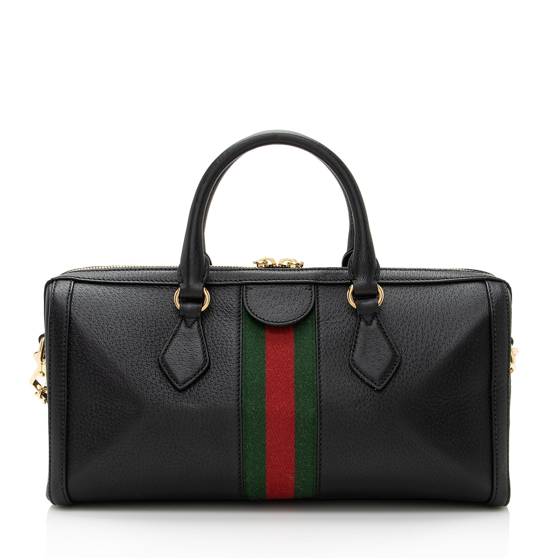 Gucci Ophidia Boston SHF Leather Nylon Black Medium Satchel Bag