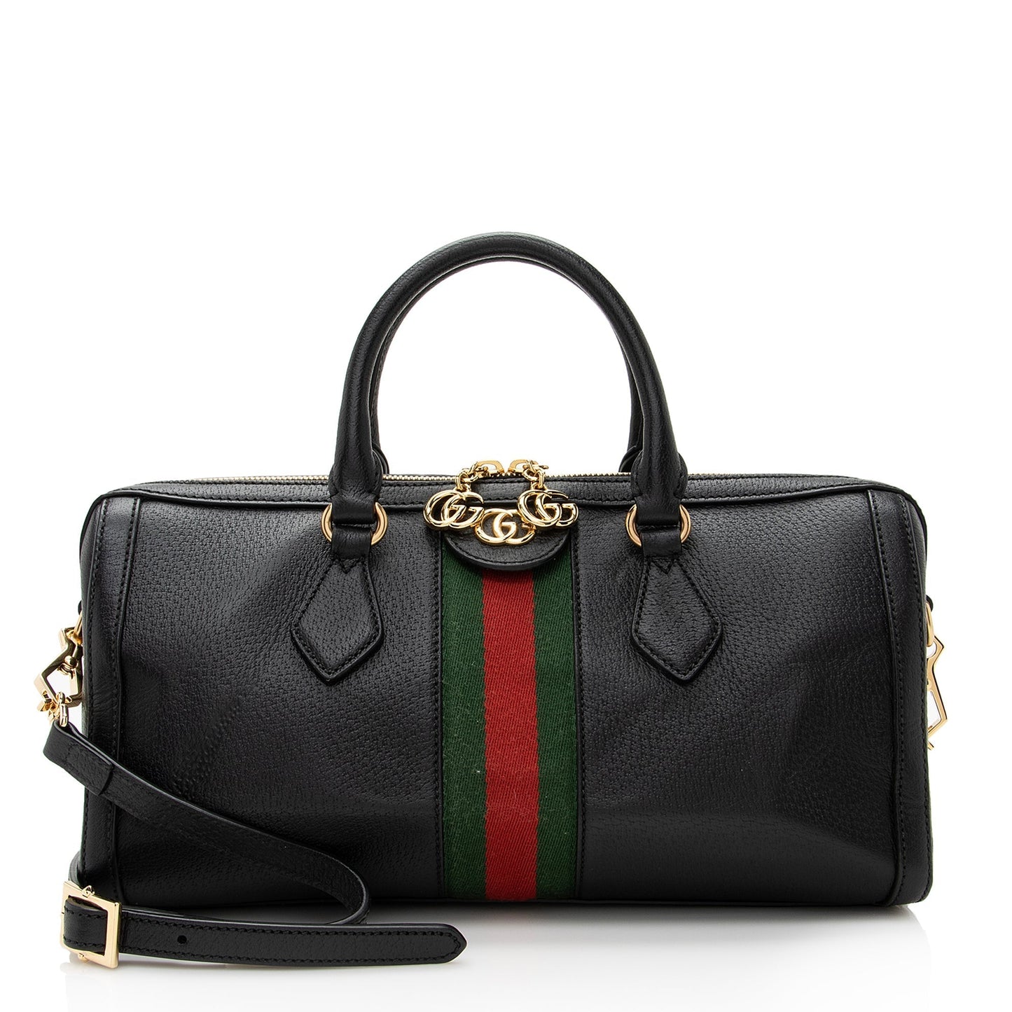Gucci Ophidia Boston SHF Leather Nylon Black Medium Satchel Bag