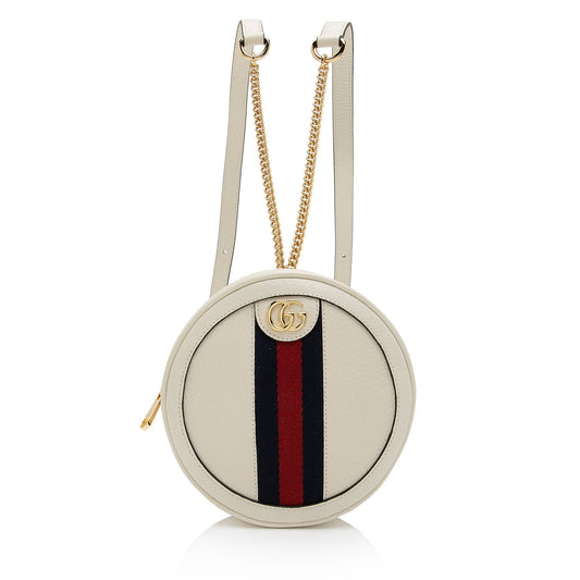 Gucci Ophidia Round Backpack SHF-236SPs Leather Nylon White Mini Shoulder Bag