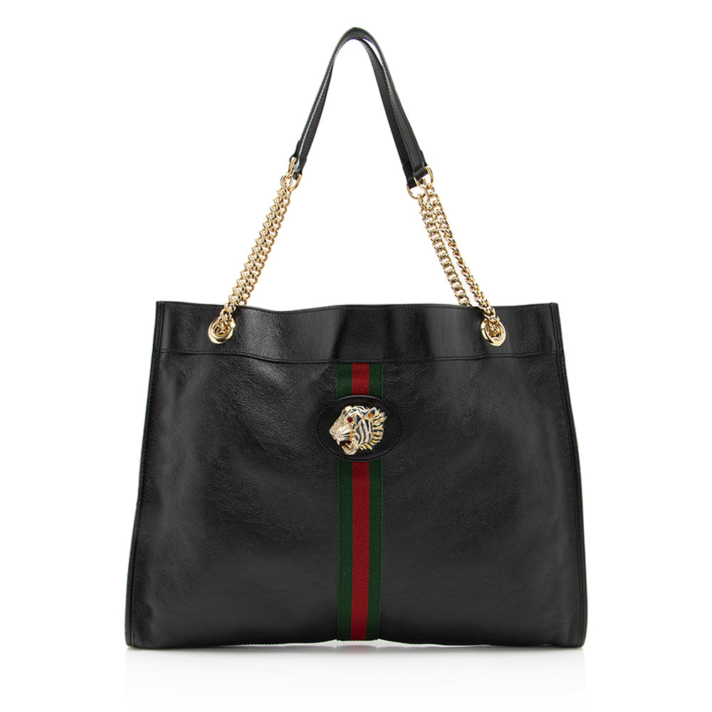 Gucci Rajah SHF Leather Black Large Tote Bag