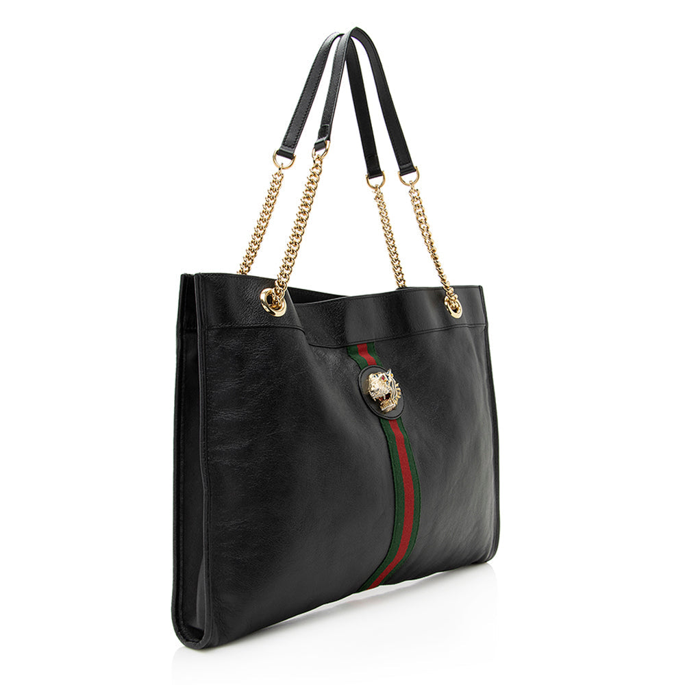 Gucci Rajah SHF Leather Black Large Tote Bag