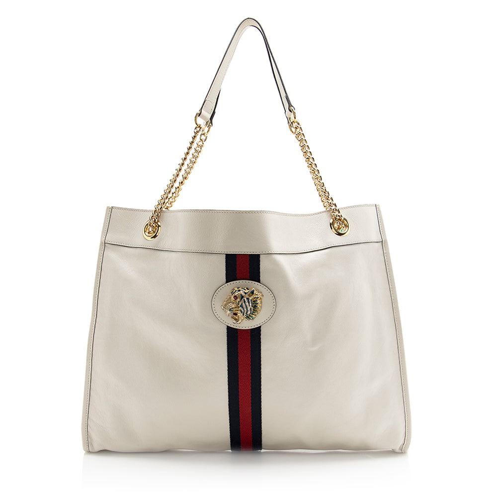 Gucci Rajah SHF Leather Nylon White Large Tote Bag
