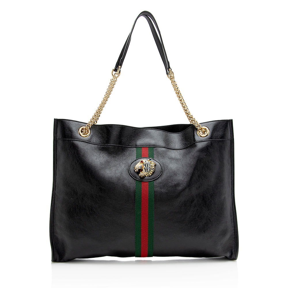 Gucci Rajah SHF Leather Nylon Black Large Tote Bag
