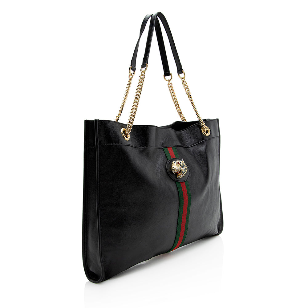 Gucci Rajah SHF Leather Nylon Black Large Tote Bag