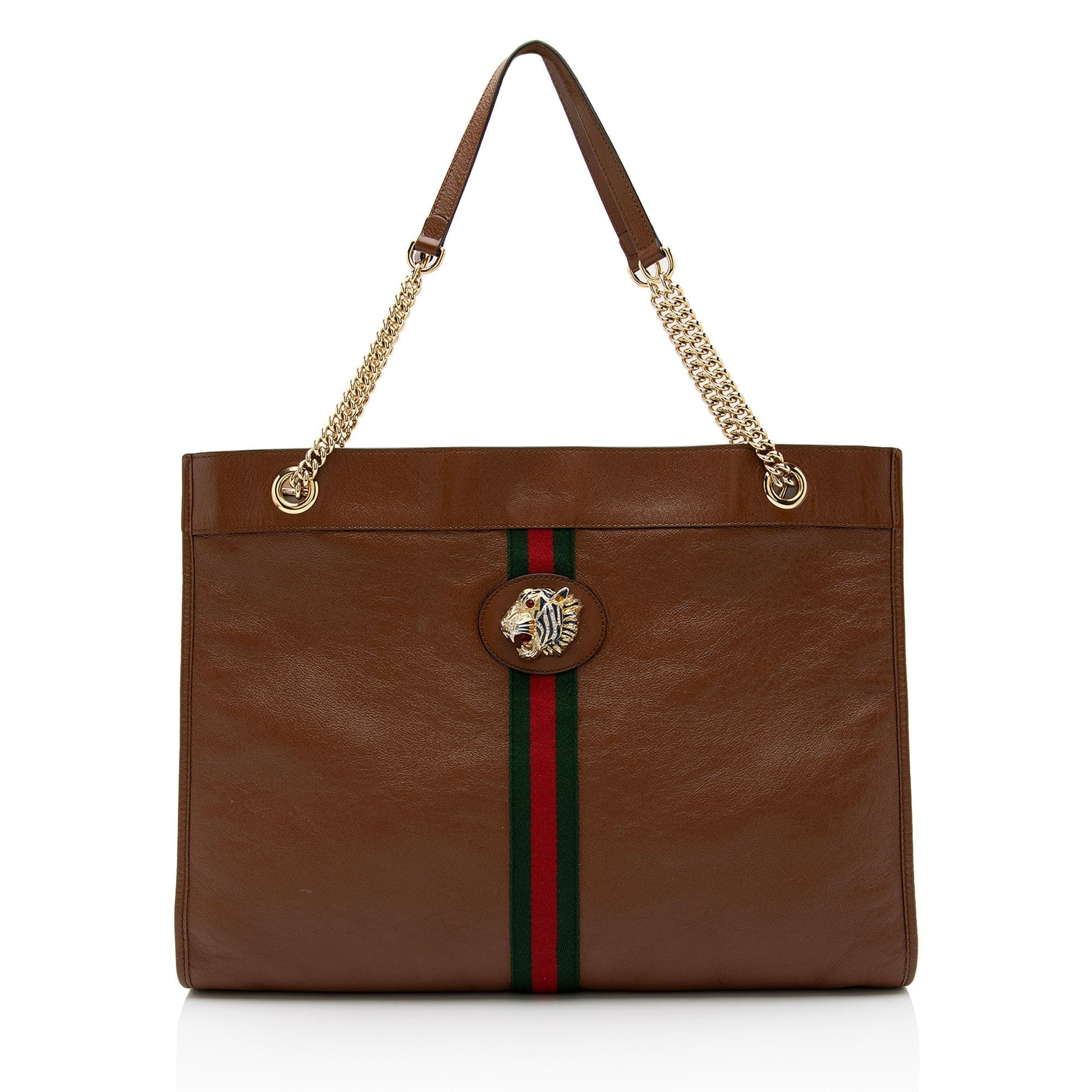 Gucci Rajah SHF-lHzySL Leather Nylon Brown Large Tote Bag