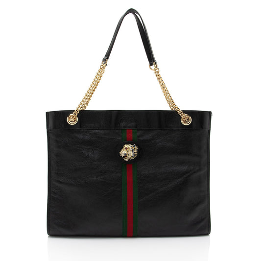 Gucci Rajah SHF-Vvlw5M Leather Nylon Black Large Tote Bag