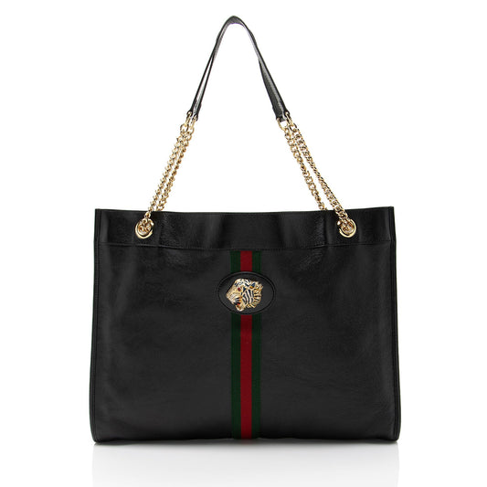 Gucci Rajah Leather Nylon Black Large Tote Bag Tote 1