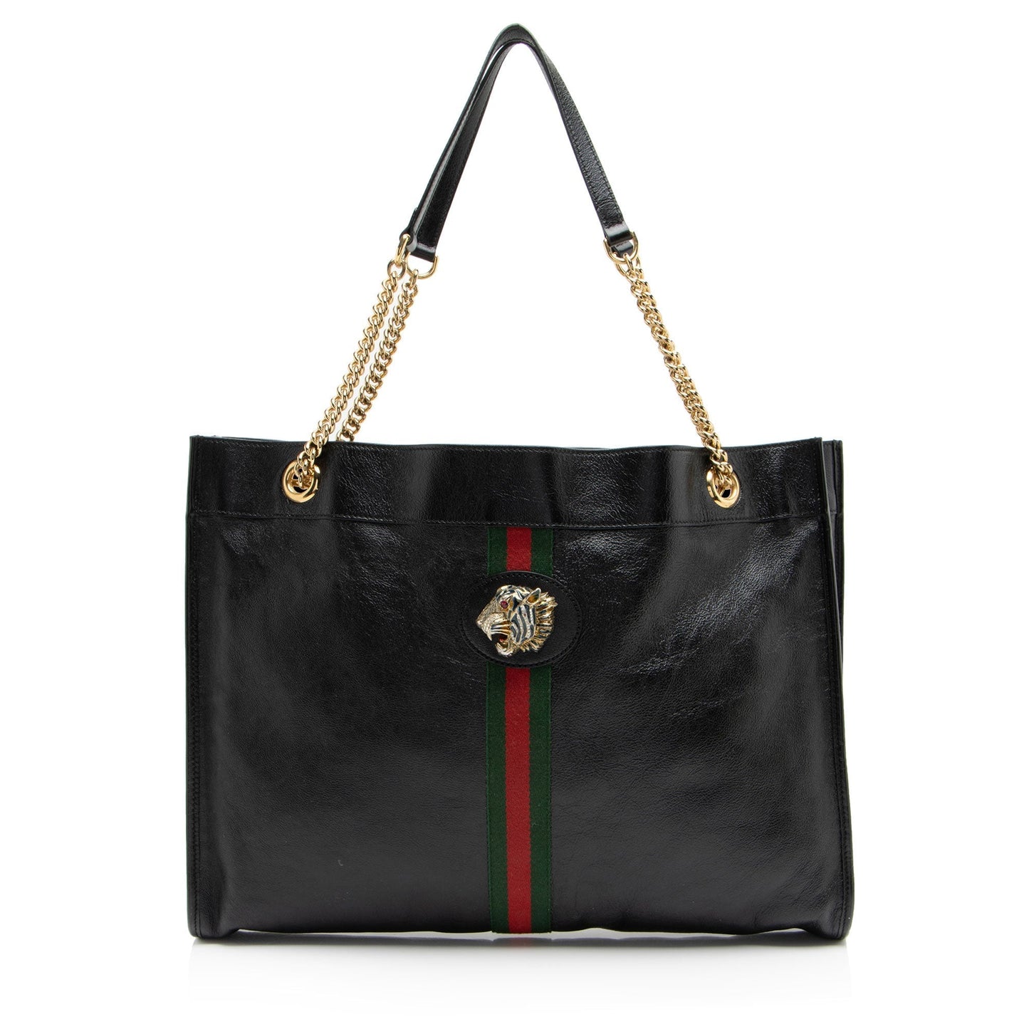 Gucci Rajah Leather Nylon Black Large Tote Bag