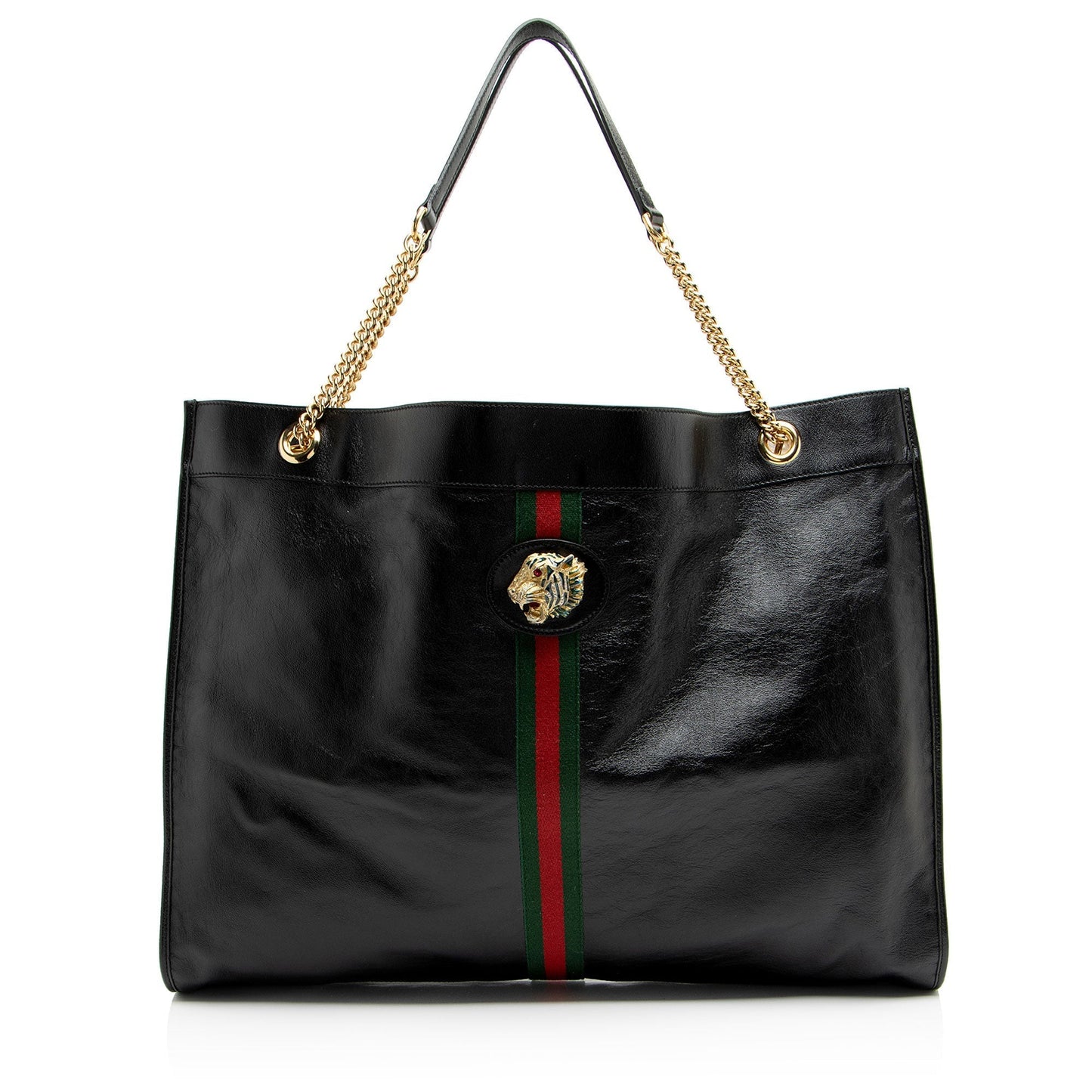 Gucci Rajah Maxi Leather Nylon Black Tote Bag