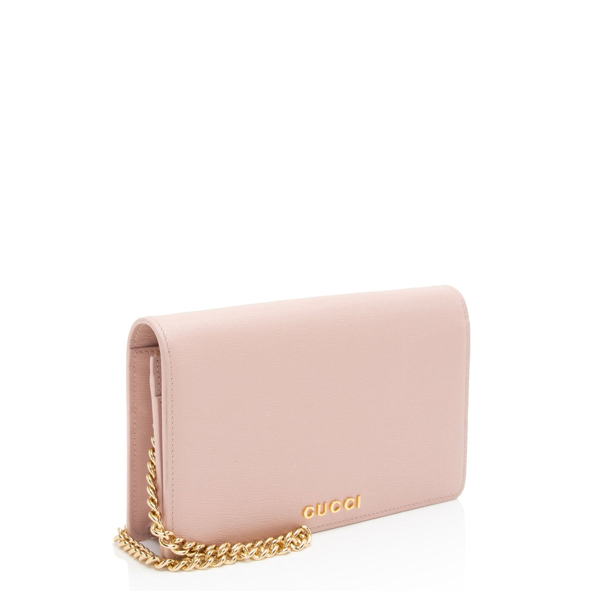 Gucci Script Wallet on Leather Pink Chain Crossbody Bag