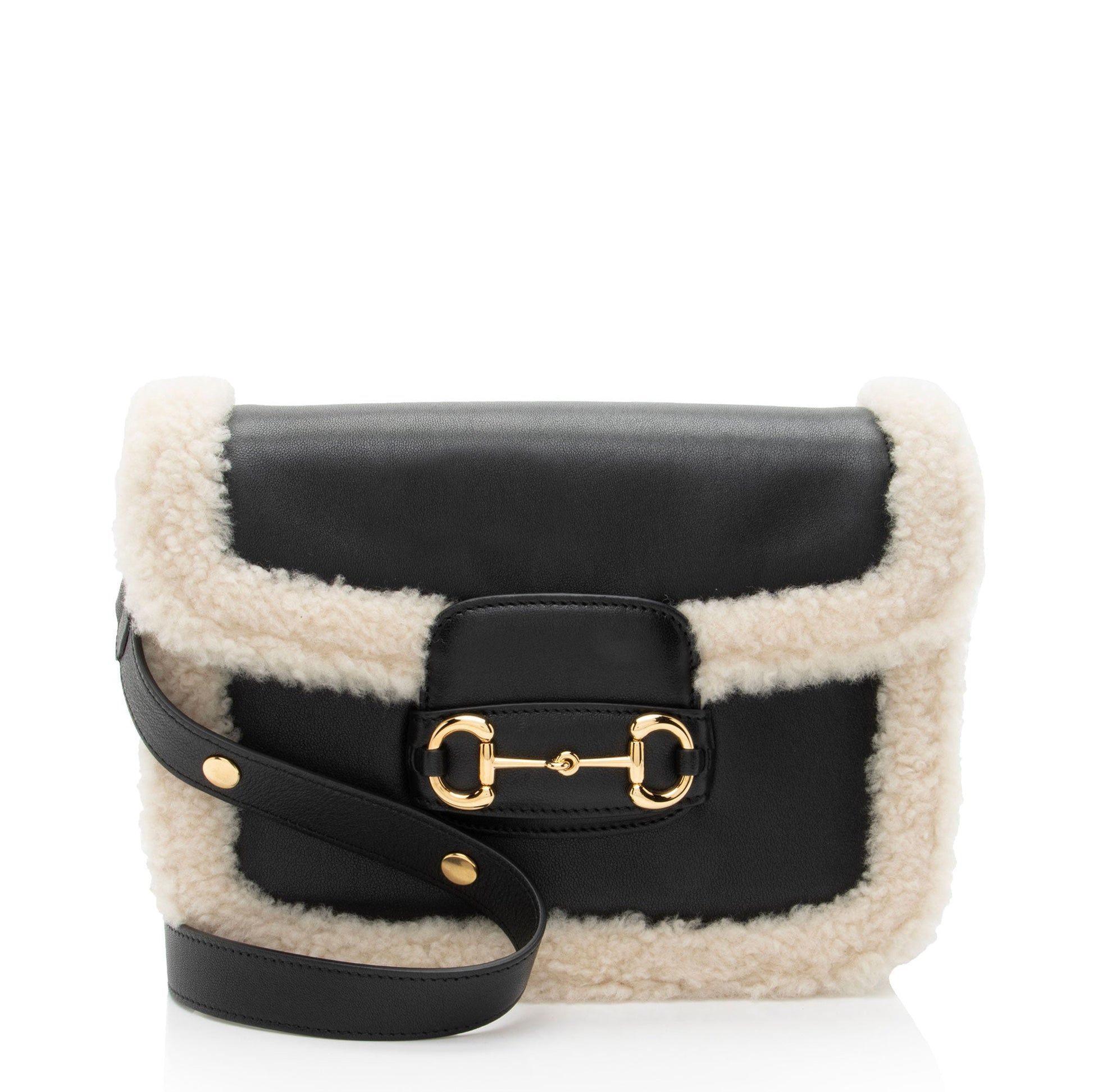 Gucci Shearling Horsebit Leather Small Crossbody Bag
