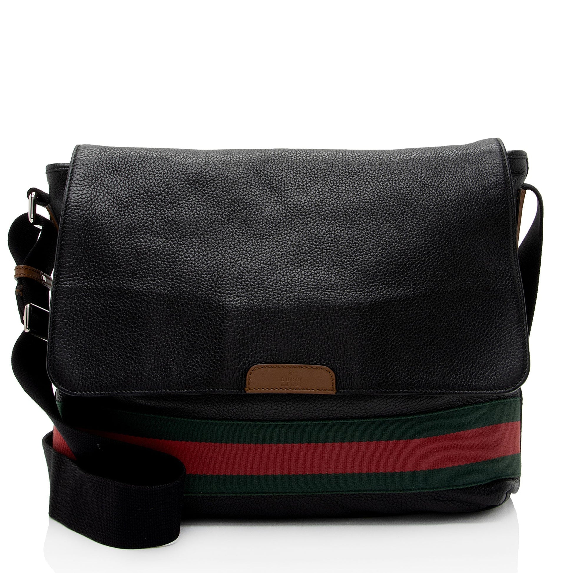 Gucci Signature Web Messenger SHF-6F03zC Leather Nylon Black Brown Shoulder Bag
