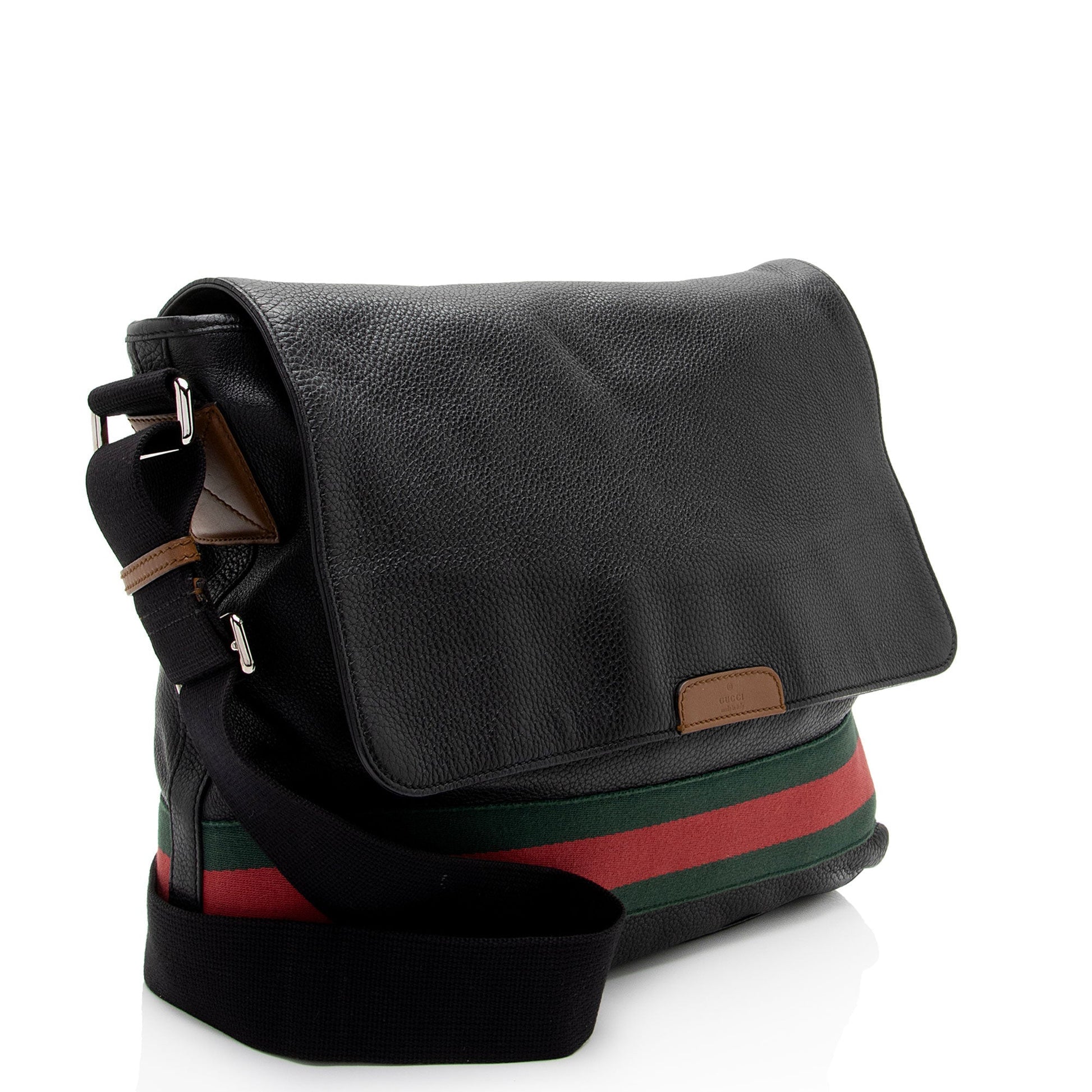 Gucci Signature Web Messenger SHF-6F03zC Leather Nylon Black Brown Shoulder Bag