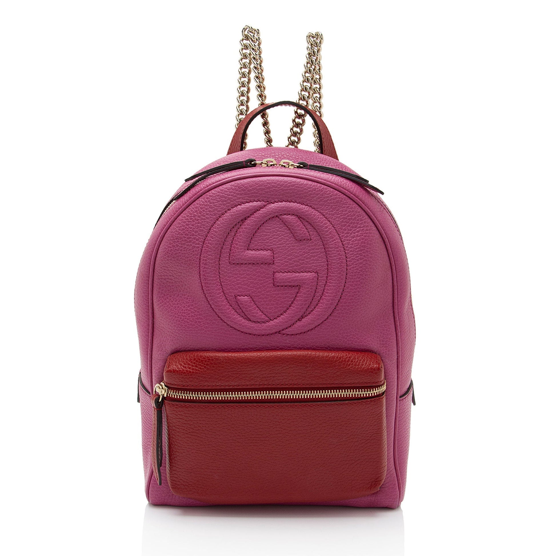 Gucci Soho Backpack SHF-5uKvn2 Leather Red Pink Chain Shoulder Bag