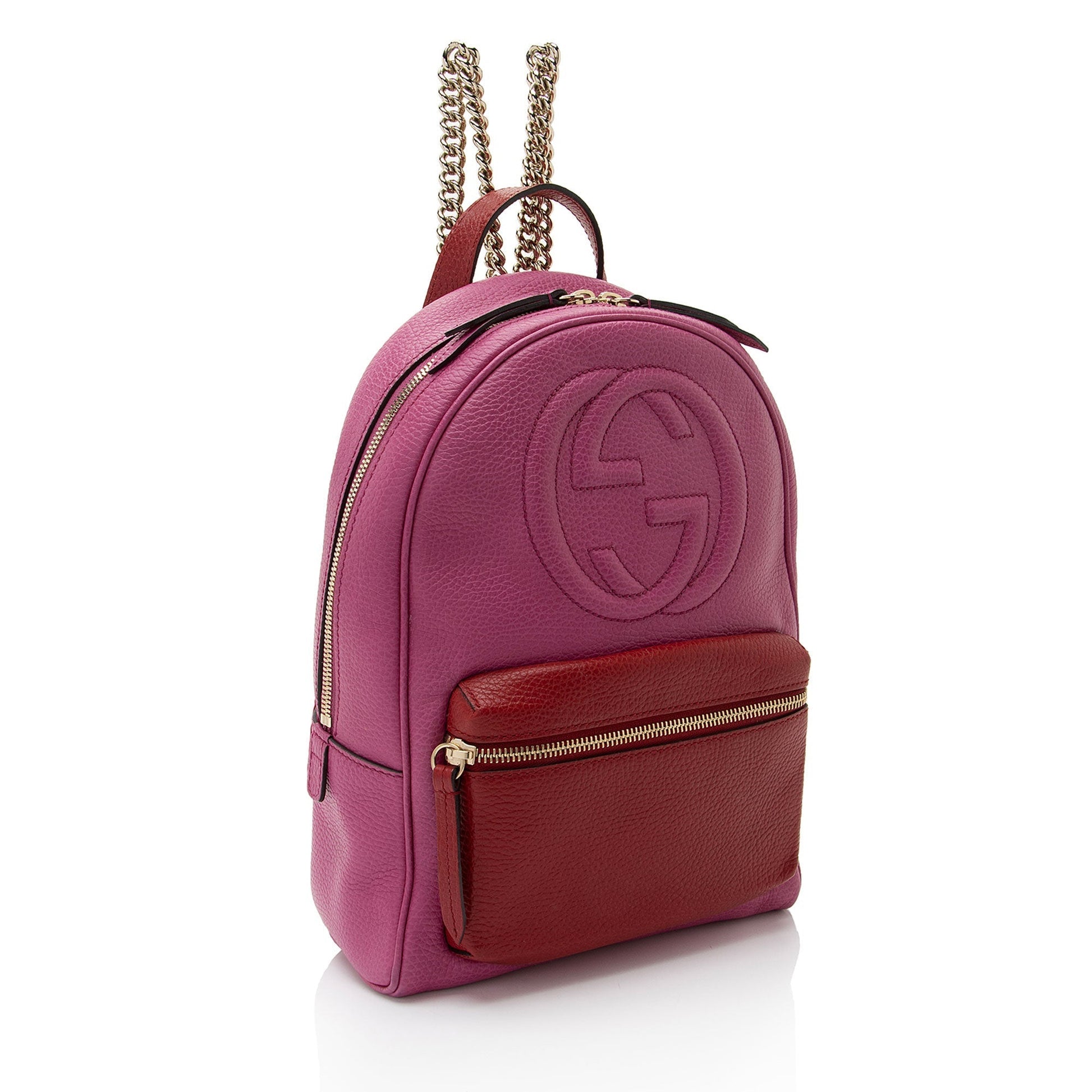 Gucci Soho Backpack SHF-5uKvn2 Leather Red Pink Chain Shoulder Bag