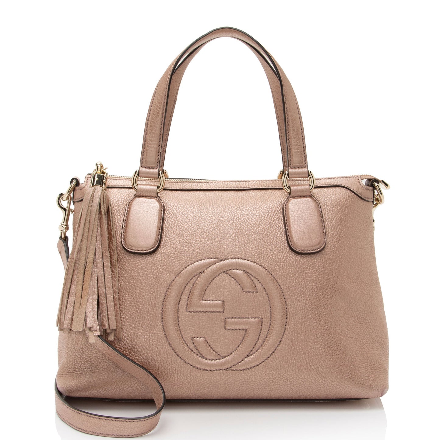 Gucci Metallic Soho SHF-Uec4UG Leather Pink Top Handle Satchel Bag