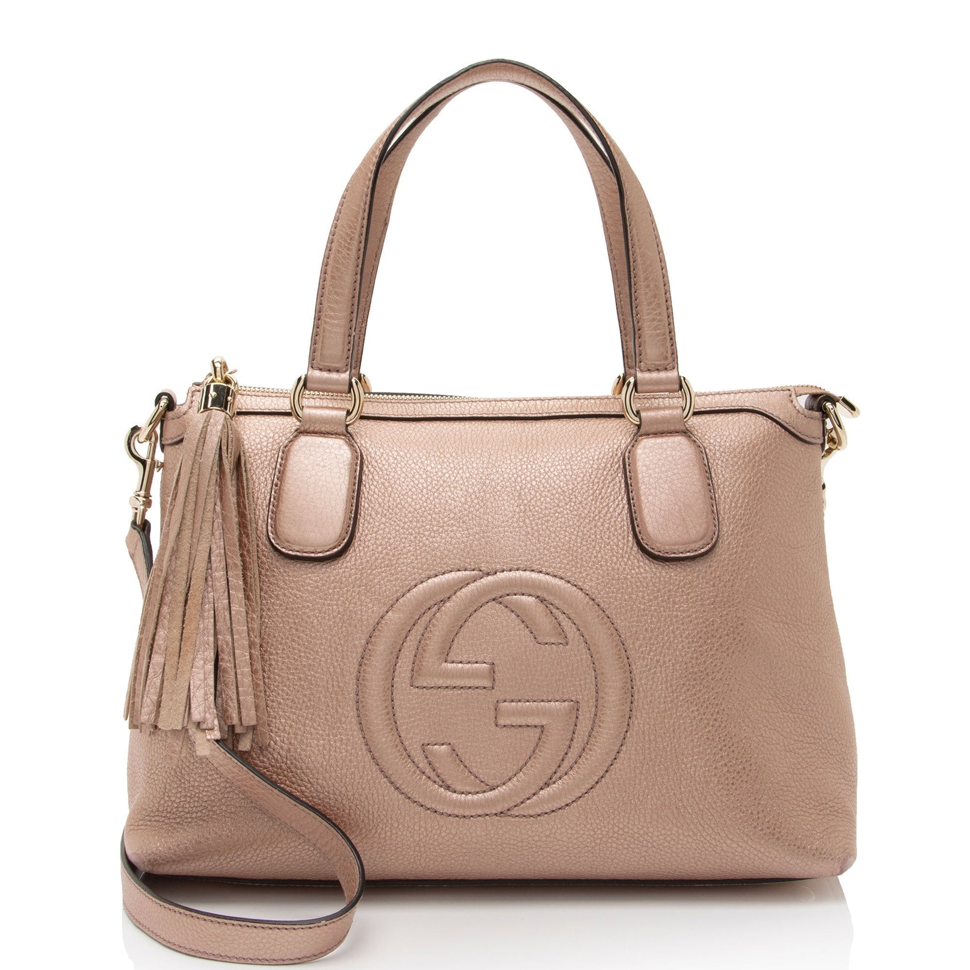 Gucci Metallic Soho SHF-Uec4UG Leather Pink Top Handle Satchel Bag
