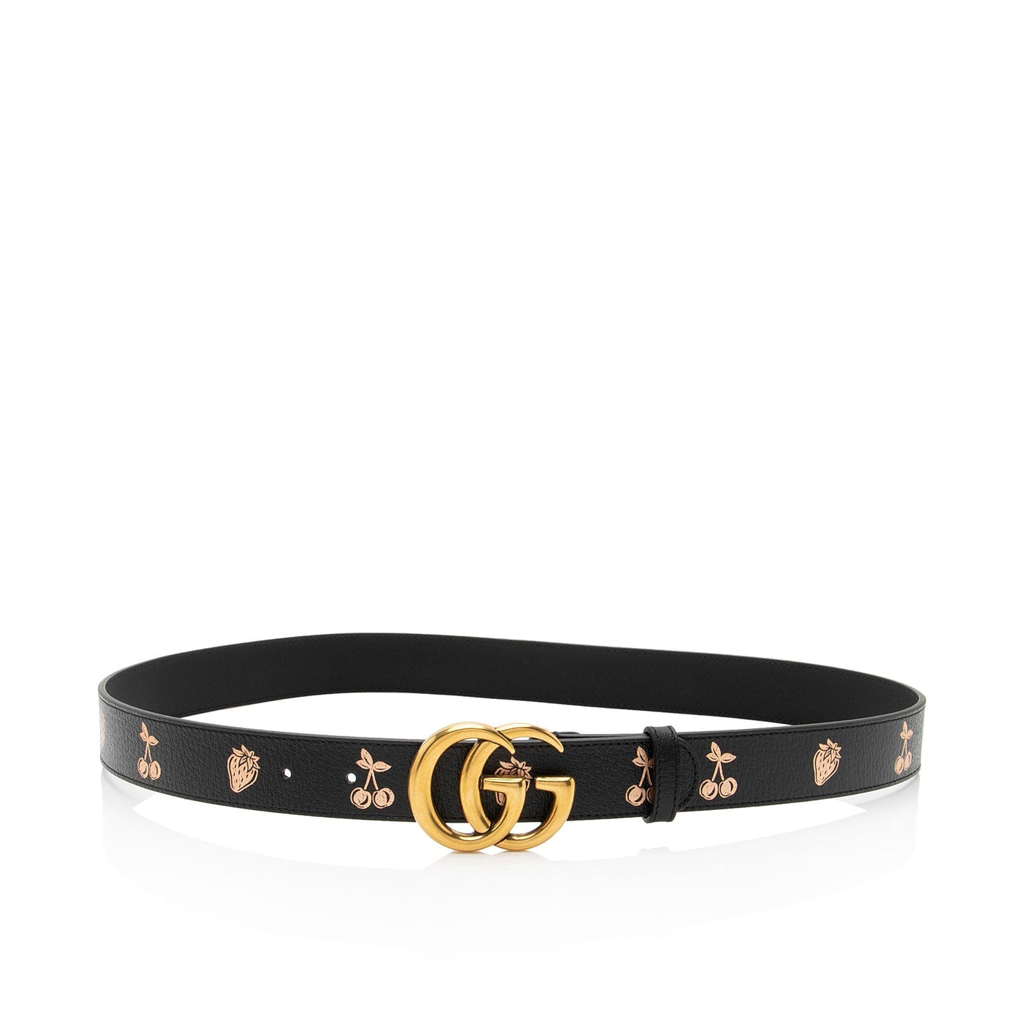 Gucci Strawberry Cherry GG Marmont Belt Leather Black Pink Accessory
