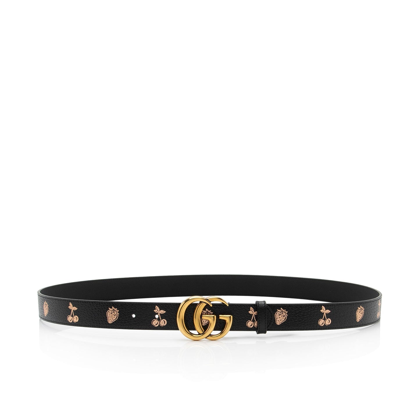 Gucci Strawberry Cherry GG Marmont Belt Leather Black Pink Gold Accessory