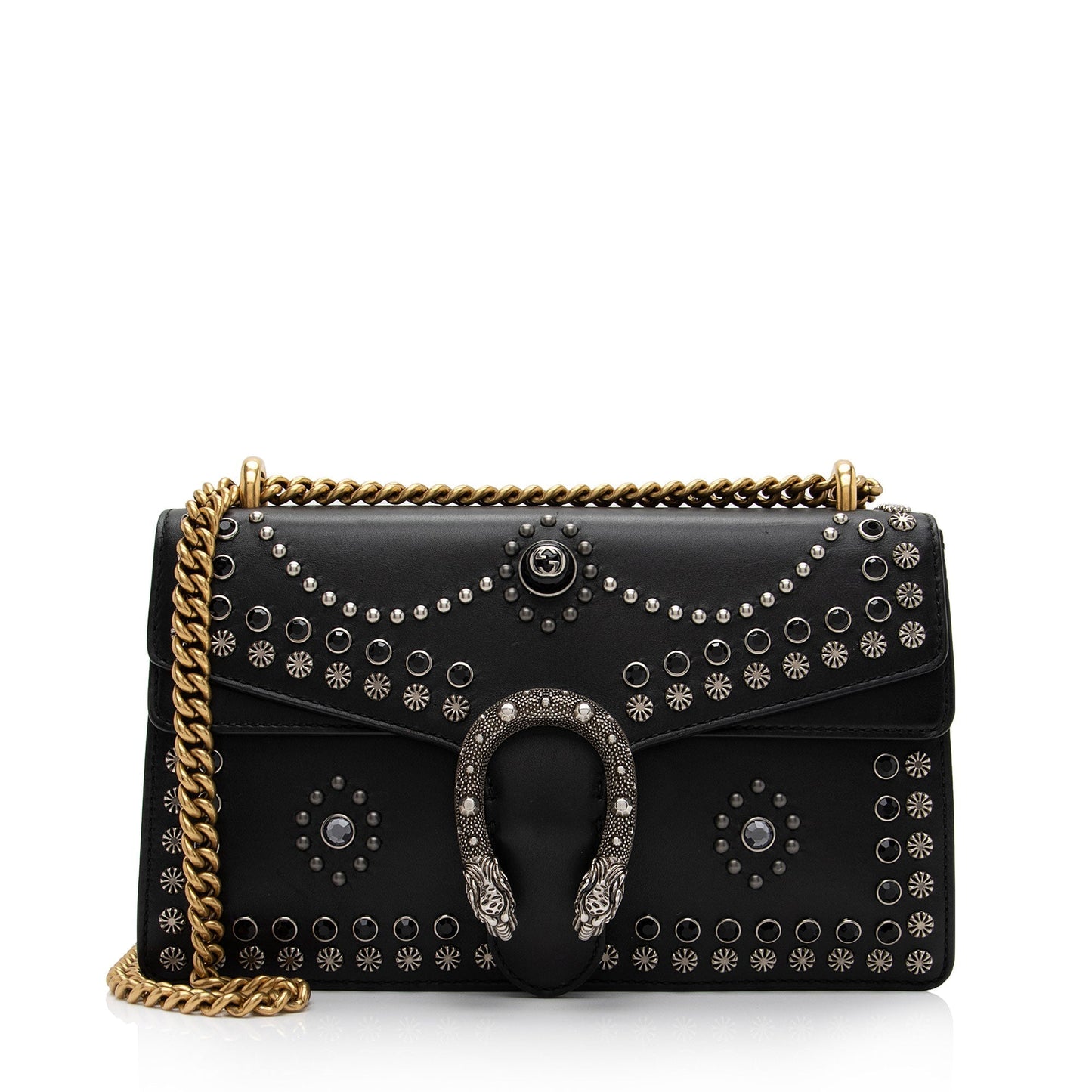 Gucci Studded Dionysus SHF-4mjFWd Leather Black Small Shoulder Bag
