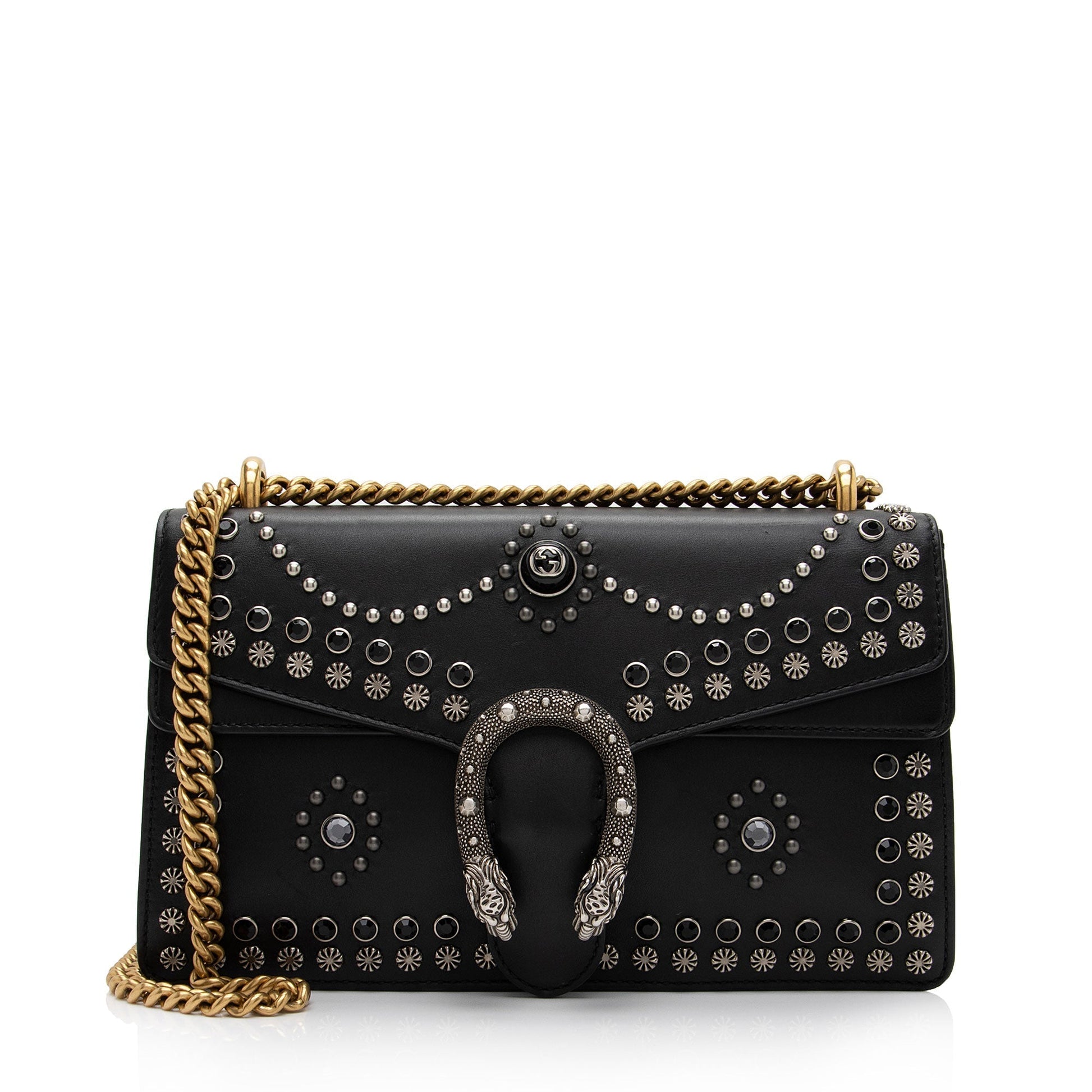 Gucci Studded Dionysus SHF-4mjFWd Leather Black Small Shoulder Bag