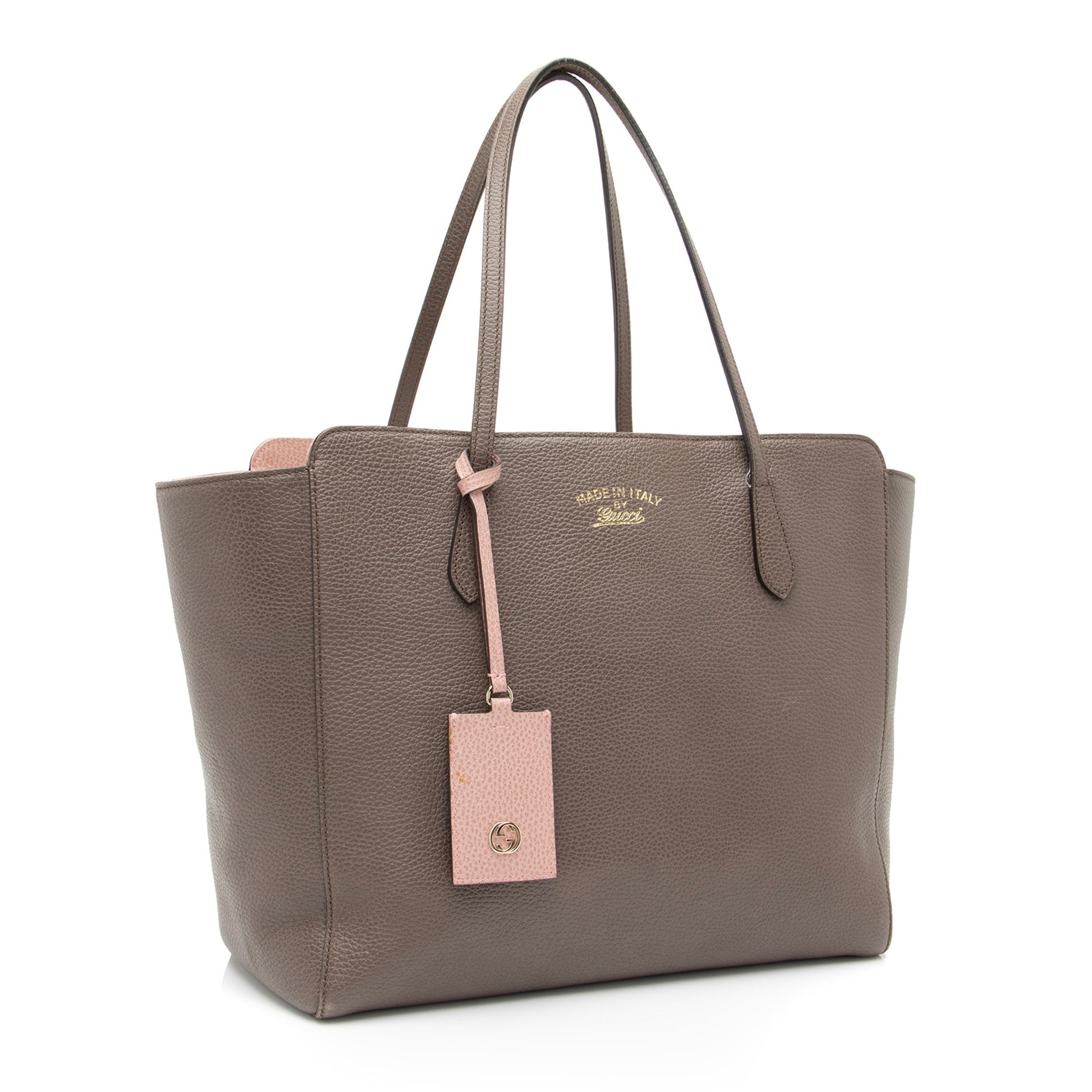 Gucci Swing SHF Leather Pink Grey Medium Tote Bag