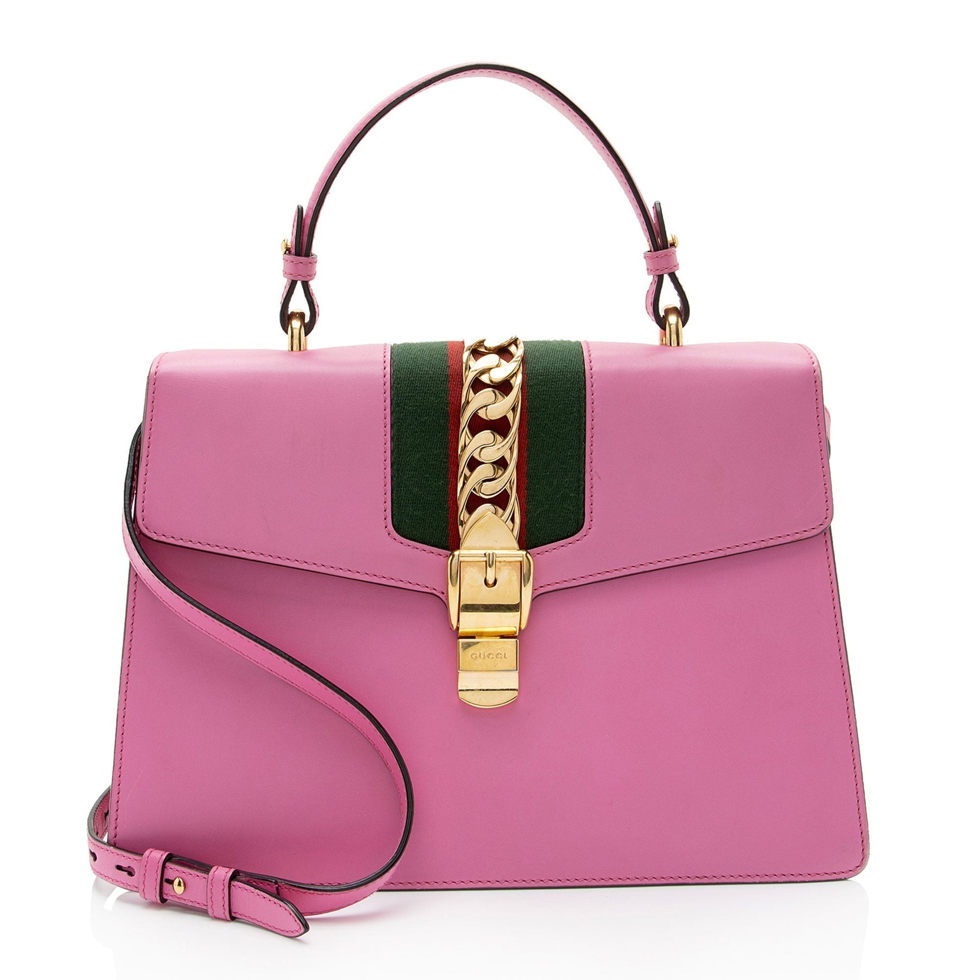Gucci Sylvie Top Handle SHF-h0LvZF Leather Nylon Pink Medium Satchel Bag