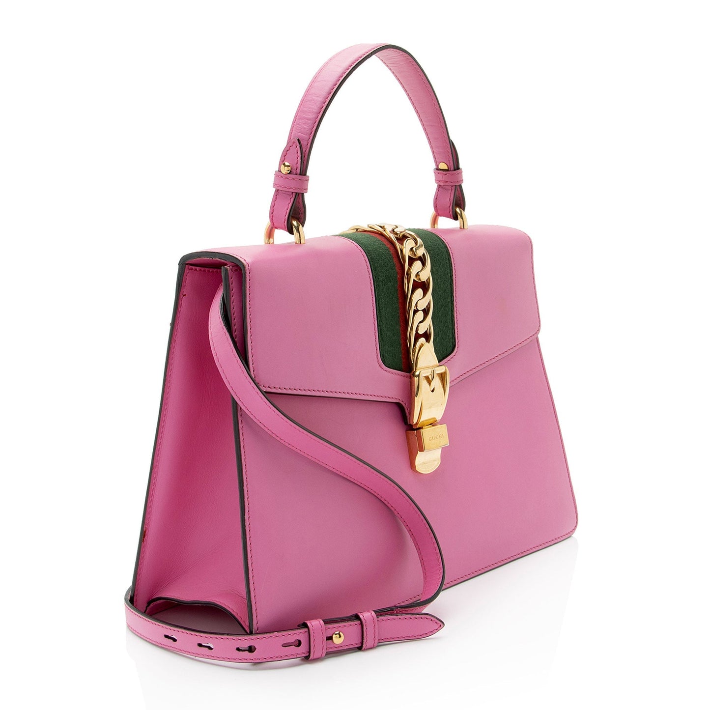 Gucci Sylvie Top Handle SHF-h0LvZF Leather Nylon Pink Medium Satchel Bag